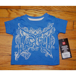 NEW NWT TAPOUT Baby 0-3 Months Royal Blue TShirt AOP White Spell Out